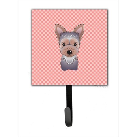 Carolines Treasures Checkerboard Pink Yorkie Puppy Leash or Key Holder- 4.25 W x 7 H In. BB1232SH4